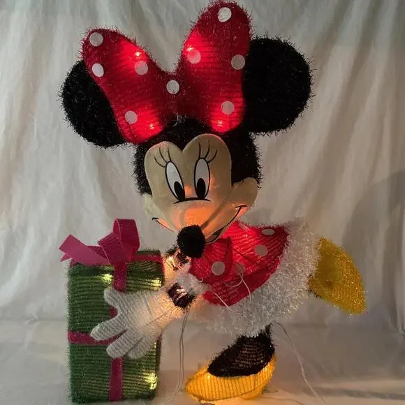 Disney Magic Holiday Minnie Mouse Lighted Tinsel Yard Sculpture Decoration